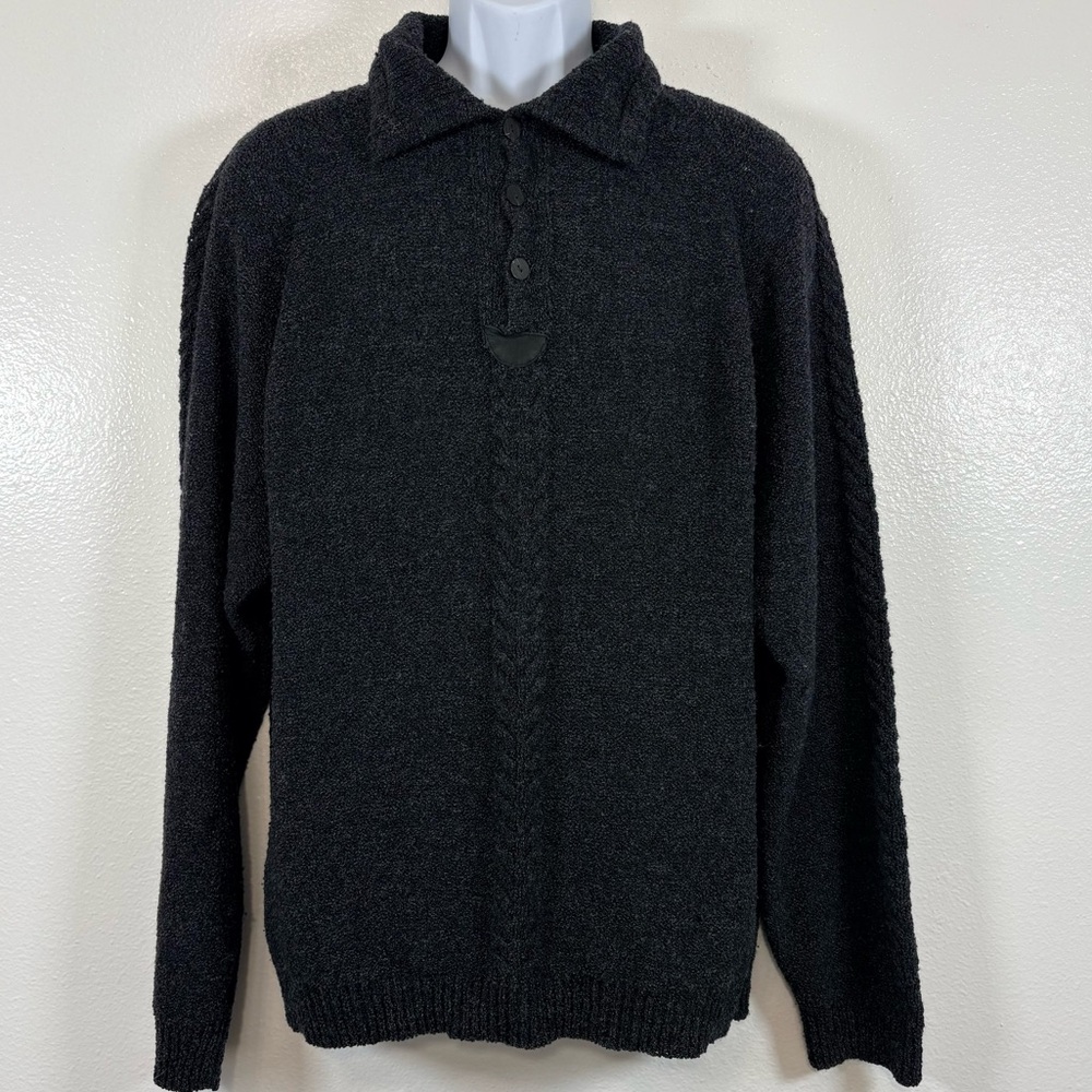 Robert Comstock Endurance Wool Alpaca Blend SzM Gray Textured Knit Pullover Cozy